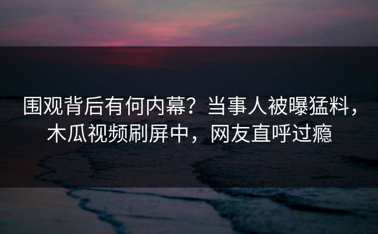 围观背后有何内幕？当事人被曝猛料，木瓜视频刷屏中，网友直呼过瘾